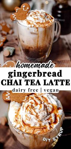 homemade gingerbread chai tea latte with whipped cream