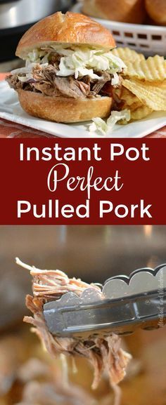 the instant pot perfect pulled pork sandwich is ready to be eaten