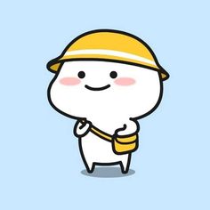 a cartoon character wearing a yellow hat and holding his hand up to the side,