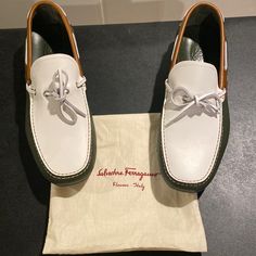 100% Authentic Salvatore Ferragamo Leather Shoes Including Dust Bags In Like New Condition, Only Worn 1 Time Orders Will Be Carefully Wrapped. It Is My Goal For You To Enjoy Your Experience While Shopping My Poshmark Closet! White Shoes, Loafer Shoes, Salvatore Ferragamo, Leather Shoes, Like New, Dust Bag, Shoes Mens, Men's Shoes, Loafers