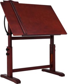 a wooden desk with a brown leather top and metal feet on it's legs