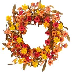 a wreath with orange and yellow flowers on it