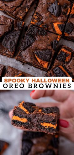 halloween oreo brownies with spooky halloween cookies in the middle and on top