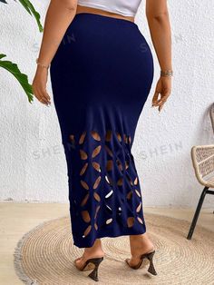 Details:Appliques \nDetails:Cut Out \nStyle:Elegant \nType:Pencil \nColor:Navy Blue \nPattern Type:Colorblock \nPattern Type:Plain \nWaist Line:Natural \nLength:Long \nTemperature:Spring/Fall (18-25℃/63-77℉) \nFit Type:Skinny \nFabric:High Stretch \nMaterial:Knitted Fabric \nComposition:91.0% Polyester \nComposition:9.0% Elastane \nCare Instructions:Machine wash or professional dry clean \nSheer:No \n Plus Size Skirts, Spring And Fall, A Line Skirt, A Line Skirts, Color Blocking, Knitted Fabric, Cut Out, A Line, Dry Clean