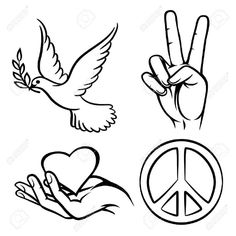 peace and love symbols in black and white