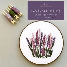 Lavender Fields Embroidery Pattern Digital Download | And Other Adventures Embroidery Co Floral Embroidery Patterns, Pola Sulam, Hand Embroidery Projects, Hand Embroidery Flowers, Brazilian Embroidery, Simple Embroidery, Embroidery Patterns Free, Sewing Embroidery Designs, Hand Embroidery Art