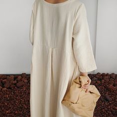 Women's Light Weight Cotton Linen Dress Crew Neck Long Sleeve Long Maxi Dress Beach Travel Dress Long Sleeve Summer Dresses With Pockets, Long Sleeve Dress For Vacation, Beige Dress With Pockets For Fall, Fall Beige Dresses With Pockets, Solid Color Beach Dress For Fall, Beach Dresses With Pockets For Fall, Fall Beach Dresses With Pockets, Solid Color Midi Beach Dress For Fall, Relaxed Fit Midi Dress For Fall Vacation