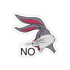 a sticker with the word no on it and an image of a rabbit's head