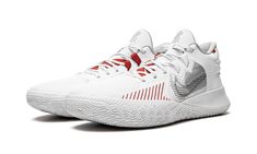 the nike zoom basketball shoe is white and red