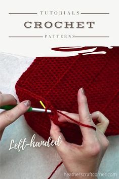 someone is crocheting the stitches on a red knitted bag with text overlay that says, ` ` how to crochet '