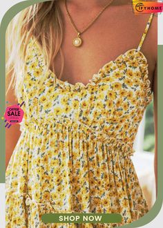 Yellow Spaghetti Straps V Neck Smocked Swing Floral Dress Summer V-neck Smocked Sundress, Summer Beach Smocked Dress With Adjustable Straps, Summer Smocked Sleeveless Dress With Adjustable Straps, Summer Smocked Dress With Adjustable Straps For Brunch, Summer Smocked Dress With Spaghetti Straps, Casual Smocked Dress With Adjustable Straps, Spring Smocked Sundress With Adjustable Straps, Summer Beach Smocked Dress With Spaghetti Straps, Smocked Dress With Spaghetti Straps For Beach