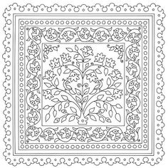 an intricately designed square with flowers and leaves in the center, on a white background