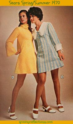 Bell sleeves! Sears 1970 Spring / Summer catalog. I had the dress on the right , only in a lilac color. Sears Catalog, Fashion 1960s