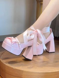 Baju Kahwin, Bow High Heels, Pink Platforms