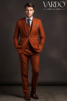 >>ORIGINAL ARTWORK AND CONTENT, PLEASE DO NOT COPY<< Men Suits, Suits For Man,  Men's Rust Three-Piece Suit for Timeless Style , Wedding & Formal Event Attire, Timeless Style- Formal Wear for Men piece Wedding Suit, Double Breasted, Formal Fashion Slim Fit Suit Description: Elevate your style with our meticulously crafted Men's Rust Three-Piece Suit, a symbol of timeless sophistication. Expertly tailored for a flawless fit, this suit seamlessly blends classic charm with contemporary design, ensuring you stand out at any special occasion. 👔 Key Features: 🌟 Handcrafted Elegance: Each suit is meticulously crafted for a bespoke look and feel. 📏 Tailored Perfection: Experience a flawless fit tailored to your measurements. 💼 Versatile Style: Perfect for weddings, formal events, and special o Rust Suit Men, Burnt Orange Suits For Men Wedding, Copper Groomsmen Attire, Elegant Tailored Orange Suit, Elegant Fitted Orange Suit, Classic Orange Suit With Notch Lapel, Classic Fitted Orange Suit, Classic Orange Formal Suit, Rust Suit Wedding