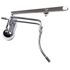 a chrome plated desk lamp on a white background with clippings to the side