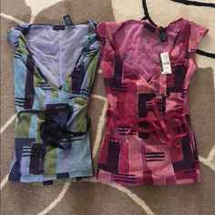 Bundle Of Two Tops. Blue Green And Purple And Pink And Purple. Both Xs. Removable Ribbon Sash. Multicolor Y2k Tank Top For Spring, Y2k Multicolor Tank Top For Spring, Y2k Style Multicolor Tank Top For Spring, Y2k Multicolor Sleeveless Tops, Multicolor Sleeveless Y2k Tops, Sleeveless Multicolor Y2k Tops, Purple Y2k Tank Top For Spring, Pink Y2k V-neck Top, Y2k Pink V-neck Top