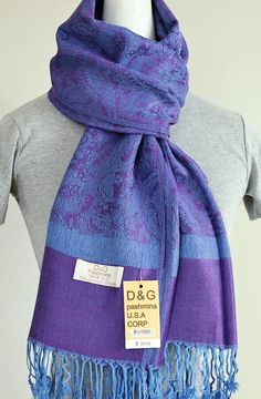 * The item 100% brand new,high quality,S earch our store for more items -- http://stores.ebay.com/DG-Gift-Inc_D-G-Pashmina * We are authorized dealer by law of ( D&G Pashmina U.S.A. Corp ) Scarf are made 78 Inches long,and 27 Inches wide when opened. This scarf can be worn many different ways, and can be worn during any season. * The original price is $39.99 and comes from D&G Pashmina U.S.A Corp directly.  * Please note that the color maybe slightly different than photos, due to difference in m Elegant Blue Pashmina Shawl For Winter, Cashmere Scarves, Purple Paisley, Wrap Shawl, Popular Fashion, Pashmina Scarf, Cashmere Scarf, Fashion Items, Shawls And Wraps