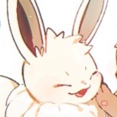 an animated image of a bunny holding something in its hand and smiling at the camera