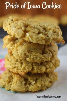 three oatmeal cookies stacked on top of each other with the title overlay