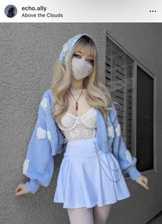 Bubblegumcore Aesthetic Outfits, Blue Alternative Outfit, Pastel Pink And Blue Outfit, Blue Skirt Outfit Aesthetic, Cutesy Aesthetic Outfits, Soft Kawaii Outfits, Kawaii Aesthetic Outfits, Studio 54 Outfits, Cutesy Outfit