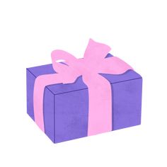 a purple gift box with a pink ribbon on it's side and a bow at the top