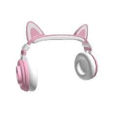 pink and white cat earphones with ears