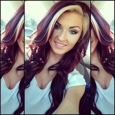 Dark Red Hair Color, Hair Colorful, Blonde Bangs, Blonde Streaks, Dark Red Hair, Zoella, Burgundy Hair, Thinning Hair, Red Hair Color