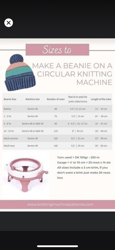 the instructions to make a beanie on a circular knitting machine