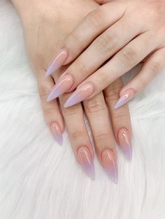 Trendy Lavender Nails, Neutral Nail Designs Stilleto, Lavender Nails Inspiration, Lavender Nail Ideas Almond, Cute Nail Designs Stilettos, Nude Lavender Nails, Long Acrylic Nails Stiletto Purple, Pointy Purple Nails, Lavender Ombre Nails Almond