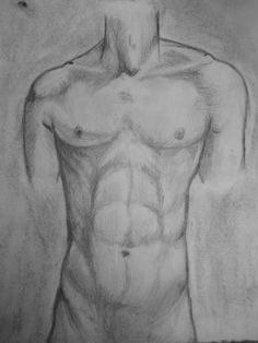 a drawing of a man's torso and chest, with no shirt on it