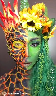 Nature Face Painting Ideas, Te Fiti Makeup, Nature Face Painting, Mother Earth Makeup, Mother Nature Costume Makeup, Mother Nature Makeup, Nature Costume, Tree Makeup, Plant Makeup