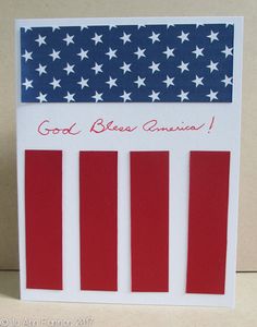 an american flag card with red, white and blue stars on it that says god bless america