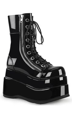 BEAR-265 Black Patent Platform Boots-Demonia-Tragic Beautiful Demonia Boots, Converse Outfits, Alternative Shoes, Gothic Boots, Demonia Shoes, Style Converse, Womens Black Booties, Punk Boots