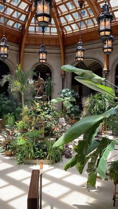 the inside of a building with lots of plants