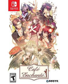 an image of some anime characters in front of a sign that says cafe eschante