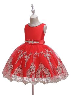 Silhouette Princess Neckline Jewel Hemline/Train Knee-Length Back Details Zipper Fabric Tulle, Polyester Cotton Embellishment Embroidered, Bows Sleeve Length Short Sleeve Fully Lined Yes Season Spring, Summer, Fall Weight 0.3kg Sleeveless Embroidered Princess Dress For Dress-up, Festive Sleeveless Princess Dress For Wedding, Sleeveless Princess Dress For Wedding And Festive Occasions, Festive Red Princess Dress For Dress-up, Festive Sleeveless Wedding Princess Dress, Elegant Sleeveless Princess Dress For Festive Occasions, Red Sleeveless Princess Dress For Pageant, Red Princess Dress For Spring Parties, Elegant Red Princess Dress For Fancy Dress