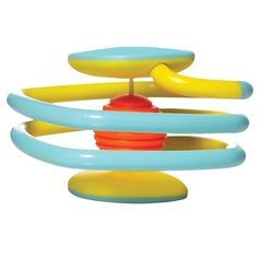 an inflatable toy is shown on a white background with blue, yellow and red rings