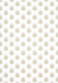 a white and gold wallpaper with small flowers on it