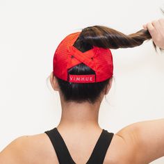 PUBLISHED PATENT REGISTERED TRADEMARK RED MISS SCARLETT Women Baseball Hat, UPF 50 + X-Boyfriend Design allows you to adjust the X Straps on the back to fit your head PERFECTLY! Let your cap adjust to YOU! BEST QUALITY in the market Made in Vietnam. PATENTED athleisure cap for WOMEN by WOMEN! Female Fit. Function. Style. Fit = custom fit molded specifically for a women's head Function = Fits ANY HEIGHT PONY or FUNCKY BUN, moisture-wicking, UPF 50+, tapered panels for stability, keeps you cool an Red High Ponytail, Fitted Hats Women, Women Baseball Hat, Women Baseball Cap, Ponytail Cap, High Pony, Women Baseball, Cap Women, Ponytail Hat