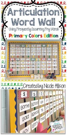 an articulation word wall is shown with the words primary and secondary colors in it