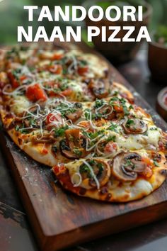 a pizza sitting on top of a wooden cutting board