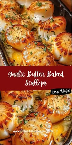 garlic butter baked scallops in a baking pan