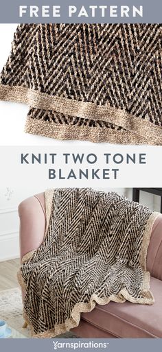 the knit two tone blanket is shown with text overlay