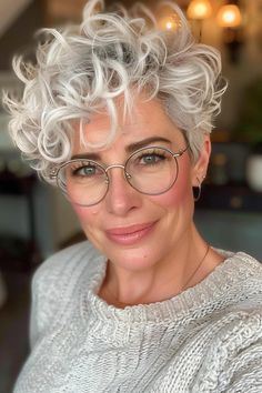 Curly Gray Hair Over 50 Curls, Pixie Curly Haircut, Bobs Bangs, Grey Hair And Glasses, Short Haircuts For Ladies, Haircuts For Ladies, Best Hairstyles For Women