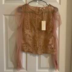 Absolutely Gorgeous, Delicately Intricate Tulle Blouse In A Pink, Dusty Rose Color. Full-Zip Back. Completely Sheer With Like-Color Ornamental Lace Stiching Detail. Brand: Peach Size: S Condition: Nwt Closure: Full-Zip Back Tops With Lace, Tulle Blouse, Peach Top, Pink Dusty, Dusty Rose Color, Color Full, Clothing Inspiration, Peach Pink, Rose Color