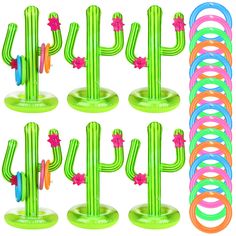 a set of six plastic cactus holders with different colors and sizes on each one side