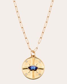 Yellow Gold Egyptian Inspired, Tanzanite Jewelry, Sun Pendant, Tanzanite Diamond, Inspired Necklace, Feminine Power, Circular Economy, Recycled Gold, Diamond Pendant Necklace