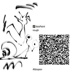 a black and white drawing of a person riding a bike with qr code on it