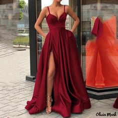 Olivia Mark - Halter Neck Trumpet Tail Satin Evening Gown Split Prom Dresses, Formal Prom Dresses Long, Satin Formal Dress, Satin Evening Gown, Prom Dresses Elegant, Prom Dress Long, Exquisite Gowns, Spaghetti Strap Prom Dress, Satin Evening Dresses